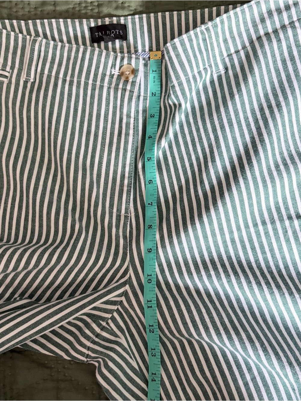 Talbots Green White Striped Wide Leg Crop Pants Size 14 Coastal Cottage - Picture 8 of 11